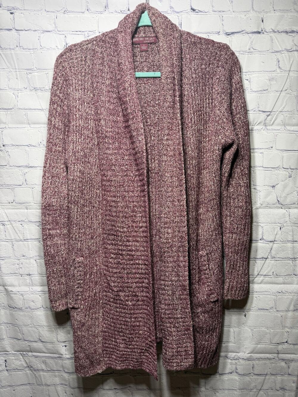 Barefoot Dreams Cozychic Lite Open Front Sweater Red Pink Sz S Longer Length